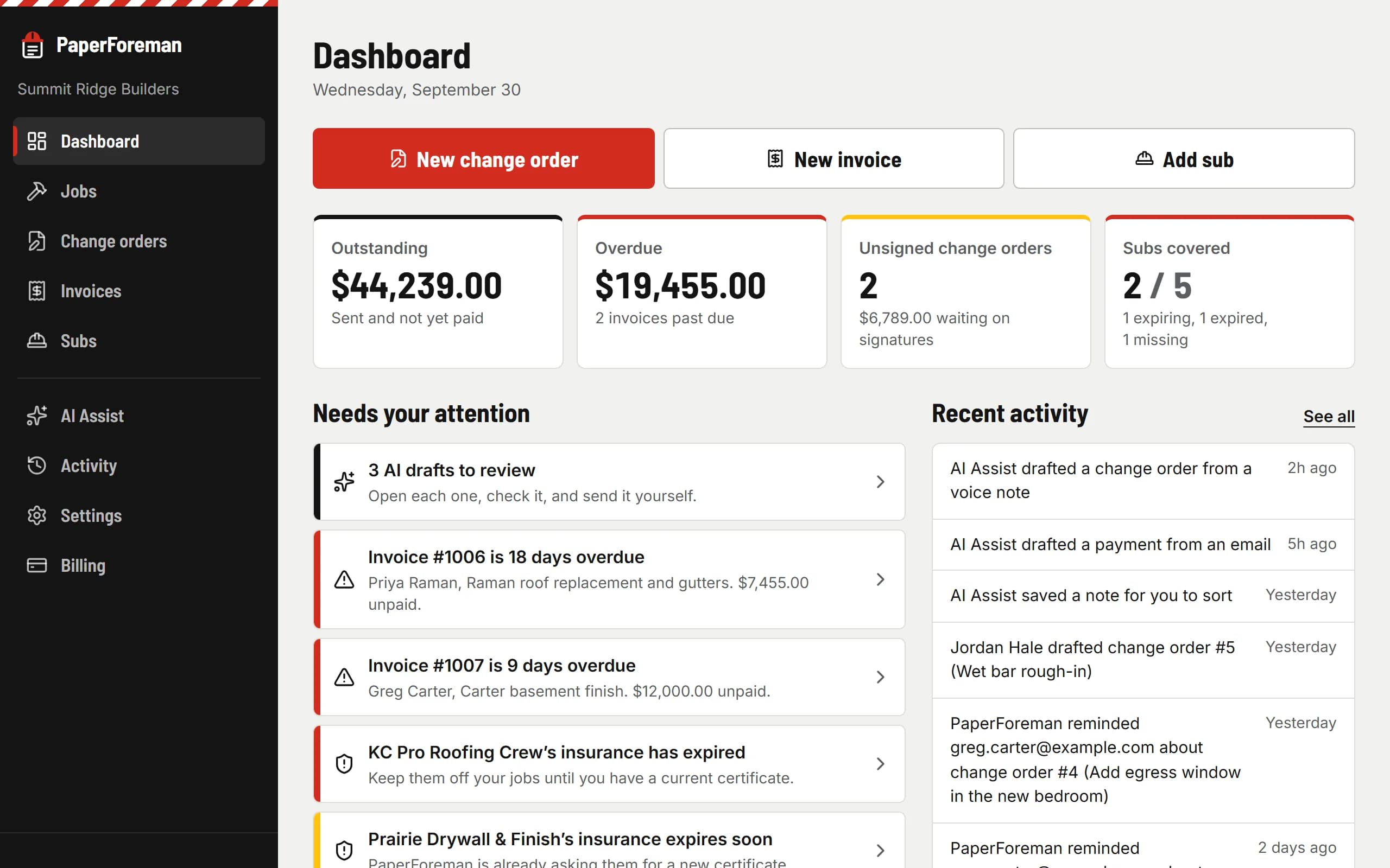 PaperForeman dashboard on a computer
